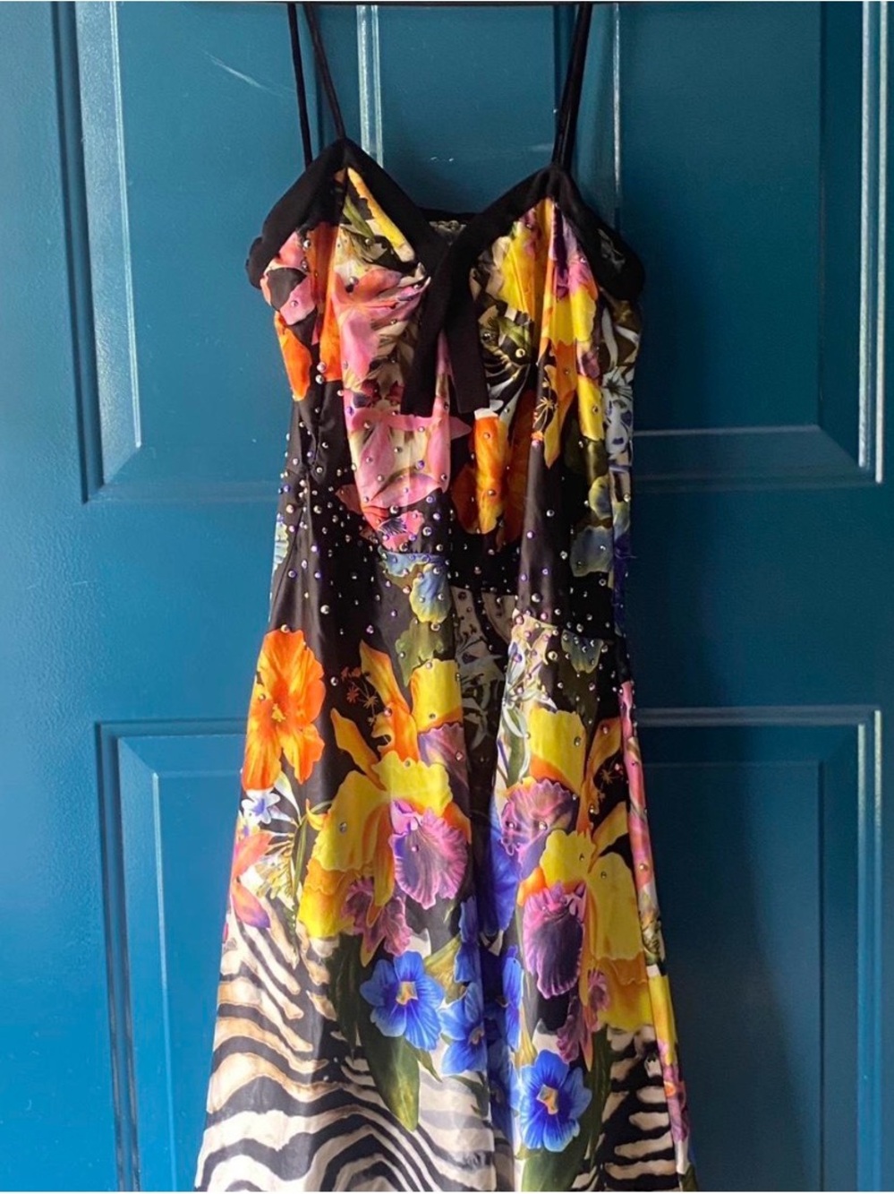 Floral Black Midi Dress with Beaded Detail